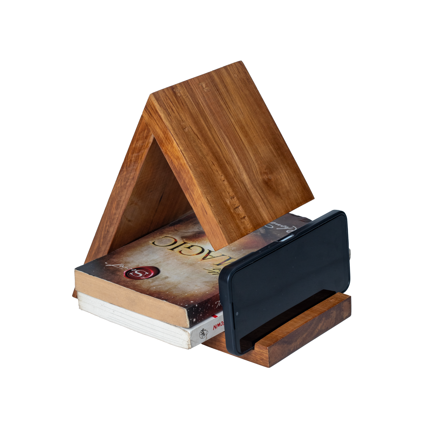Wooden Book Holder Triangle Bookstand, Triangle Book Holder, Nightstand Bookmark, Rustic Bookstand, Gift for Book Lover, Tabletop Bookstand, Office Decor