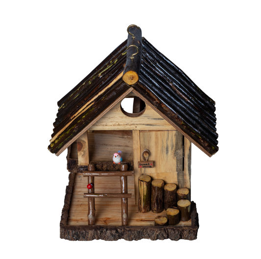 The Weaver's Nest Rustic Hut / Cabin Shaped Wooden Birdfeeder
