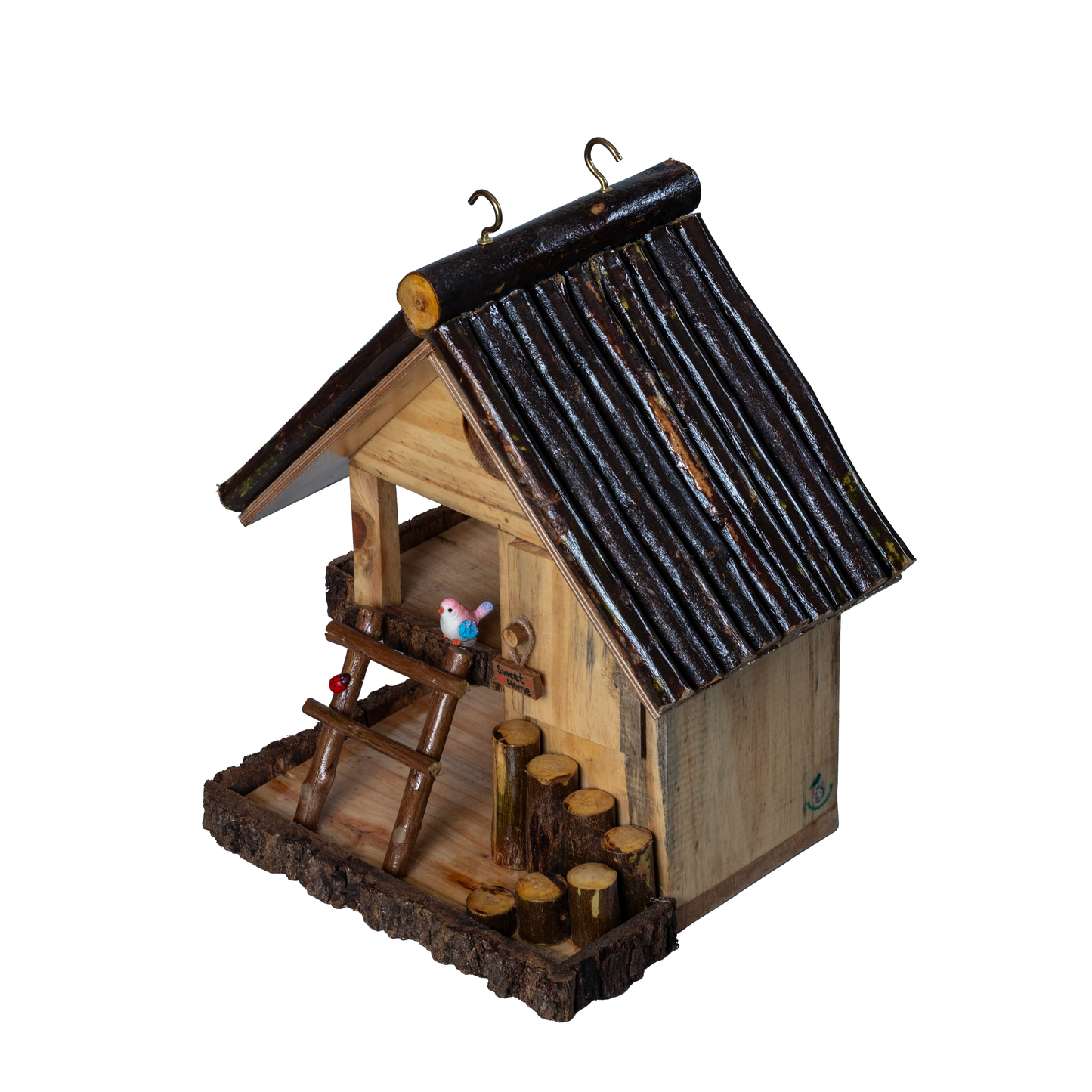 The Weaver's Nest Rustic Hut / Cabin Shaped Wooden Birdfeeder