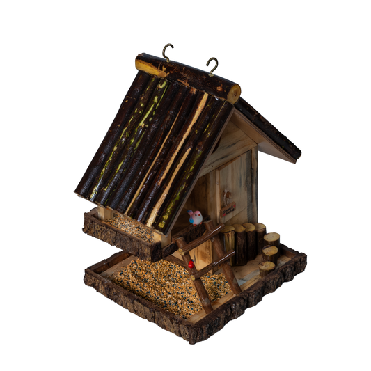The Weaver's Nest Rustic Hut / Cabin Shaped Wooden Birdfeeder