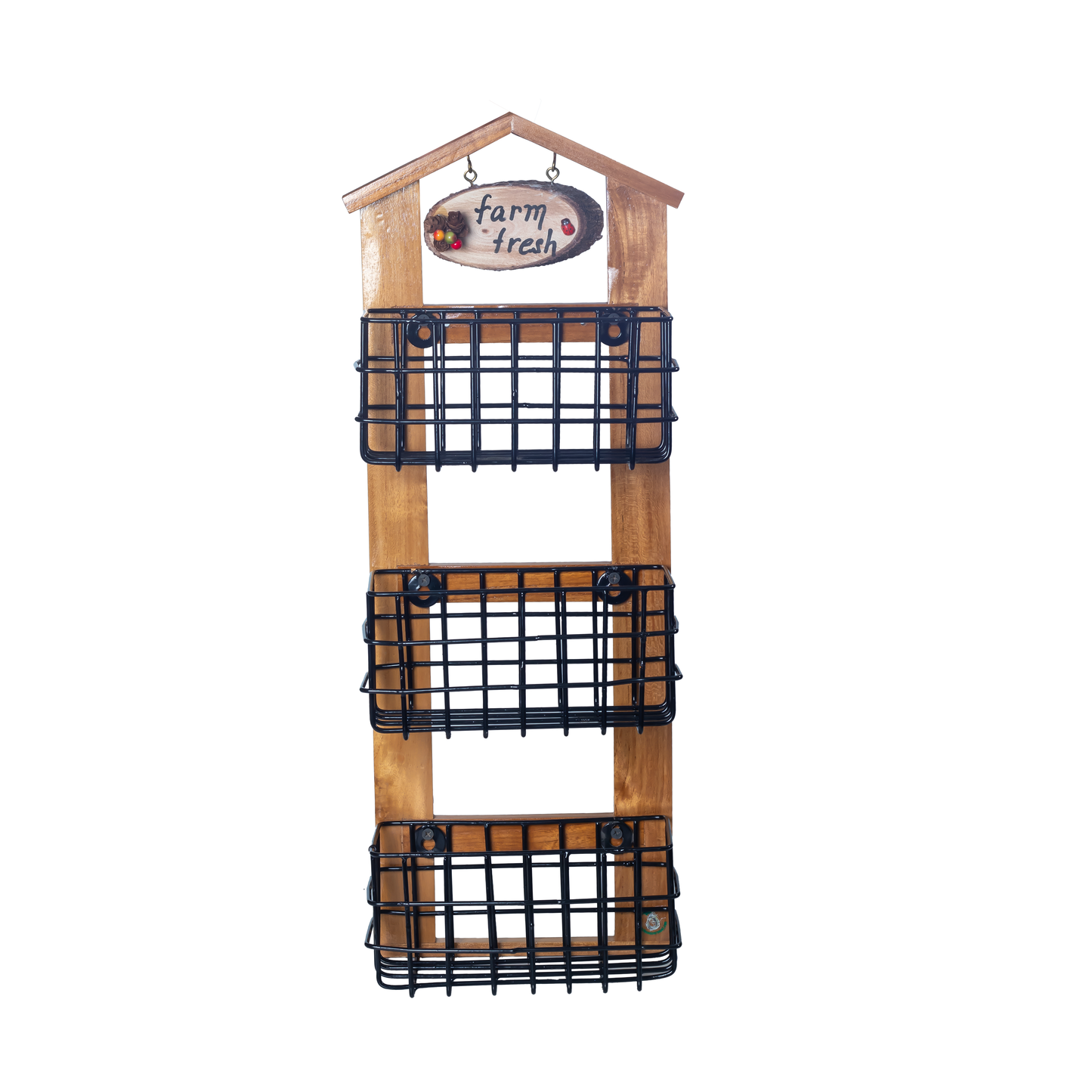 The Weaver's Nest Farm-Style Wall-Mounted Wood and Iron Vegetable Storage Unit
