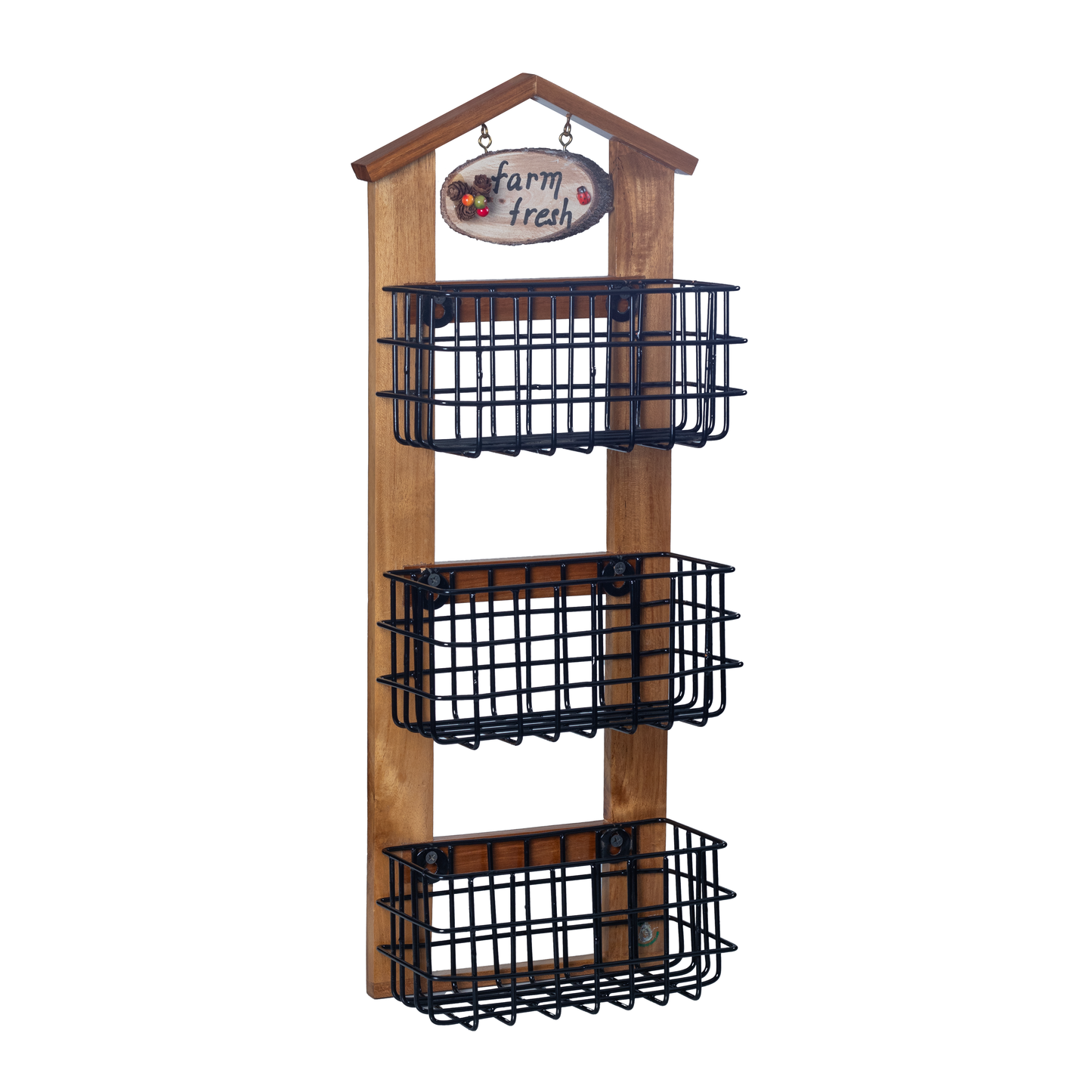 The Weaver's Nest Farm-Style Wall-Mounted Wood and Iron Vegetable Storage Unit