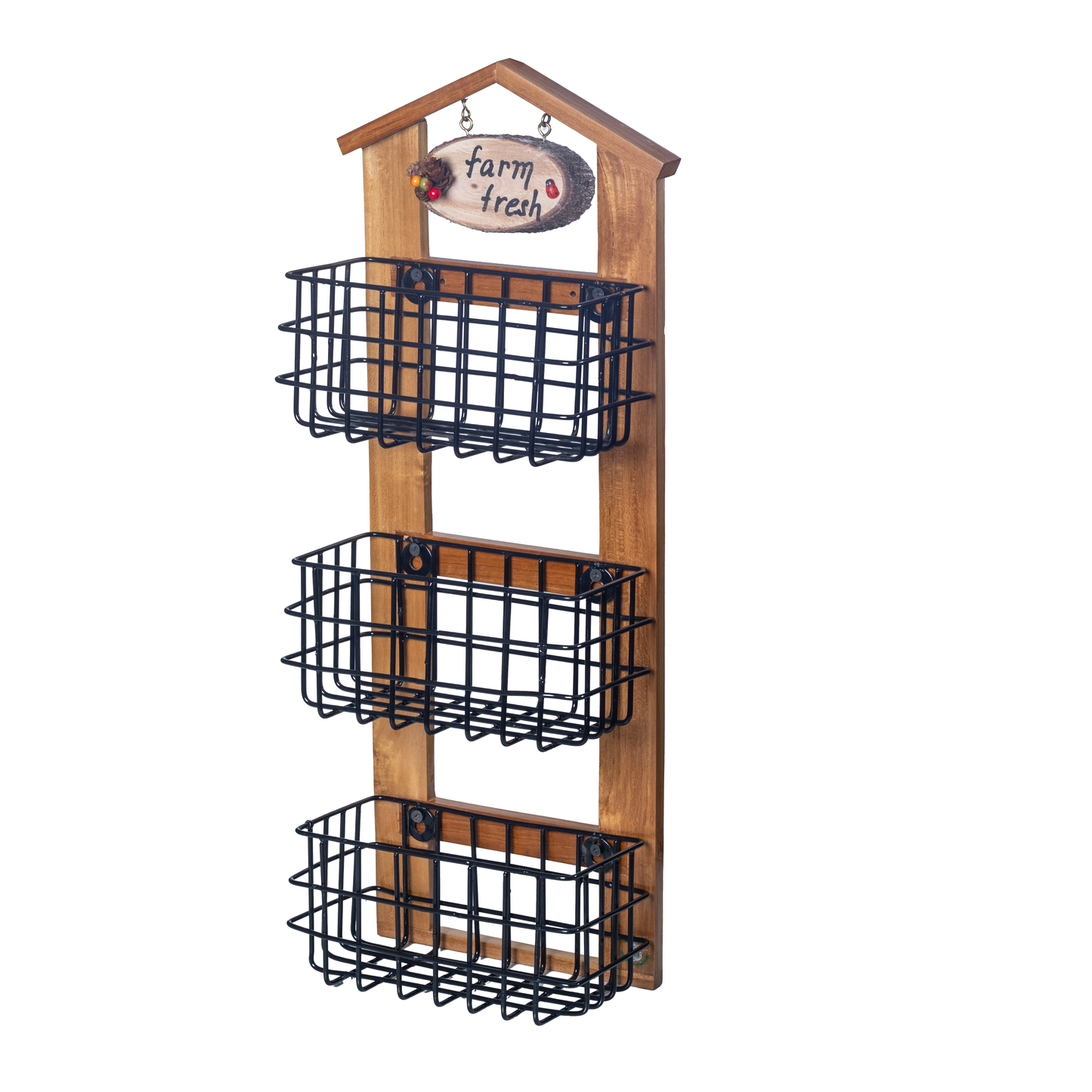 The Weaver's Nest Farm-Style Wall-Mounted Wood and Iron Vegetable Storage Unit