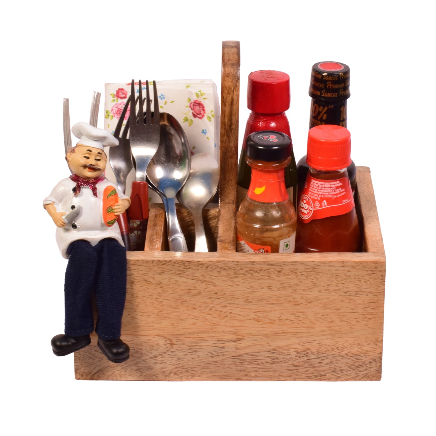 The Weaver's Nest Spoon Stand Cutlery Holder and Table Organizer with Chef for Dining Table and Kitchen