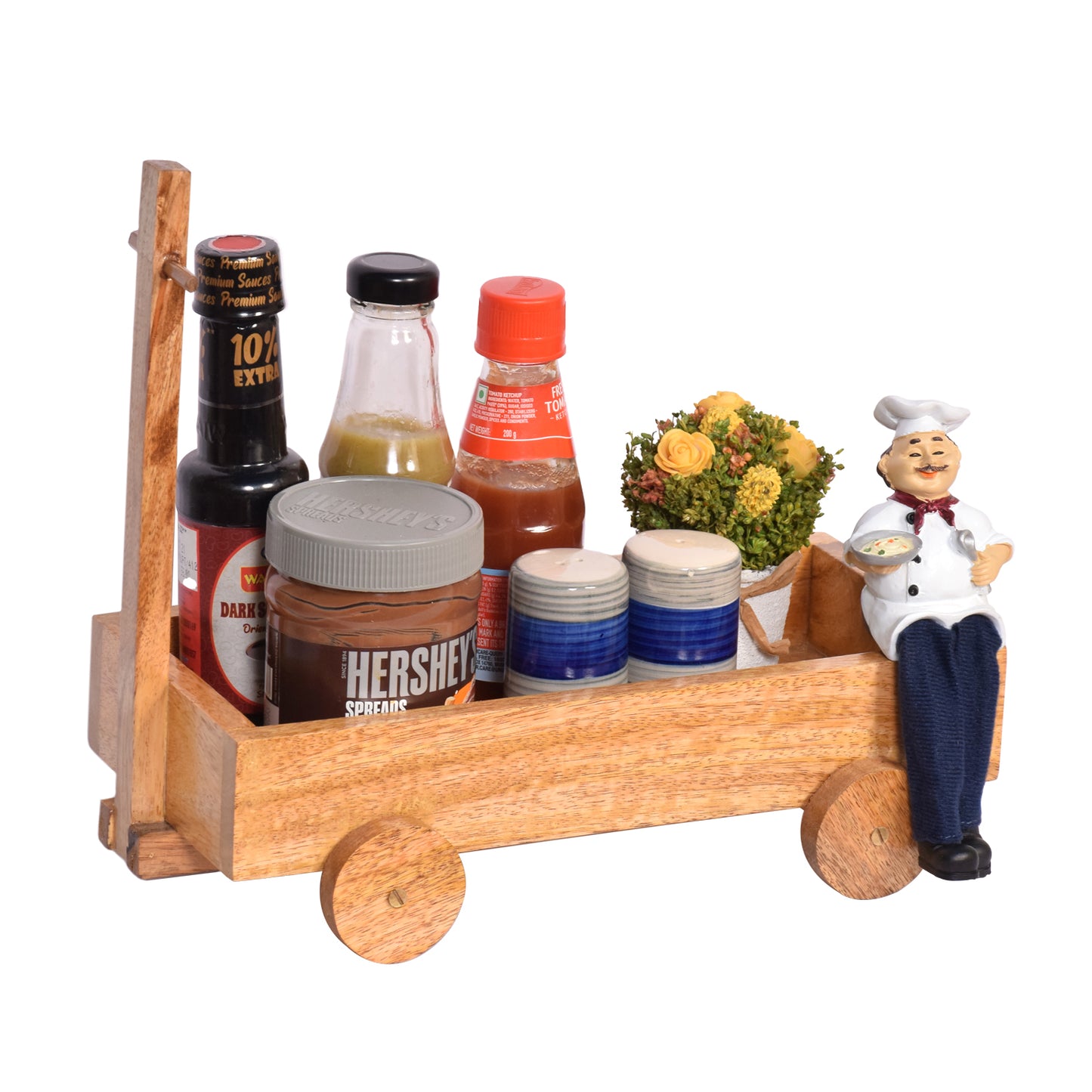 The Weaver's Nest Wooden Table Utility Cart for Pickles, Bottles, Spices, Flower Pot Organiser for Dining Table, Kitchen and Restaurants