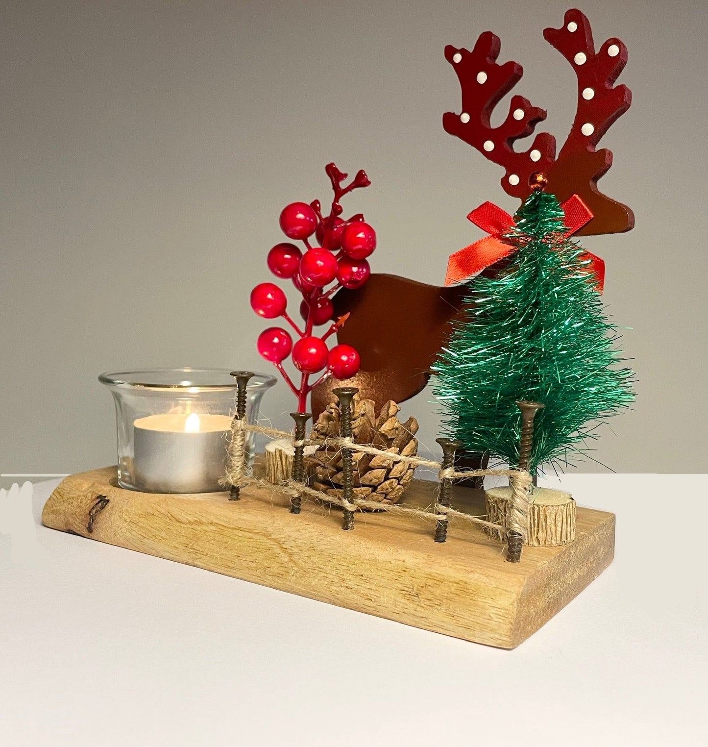 Vintage Reindeer Wooden T Light Holder