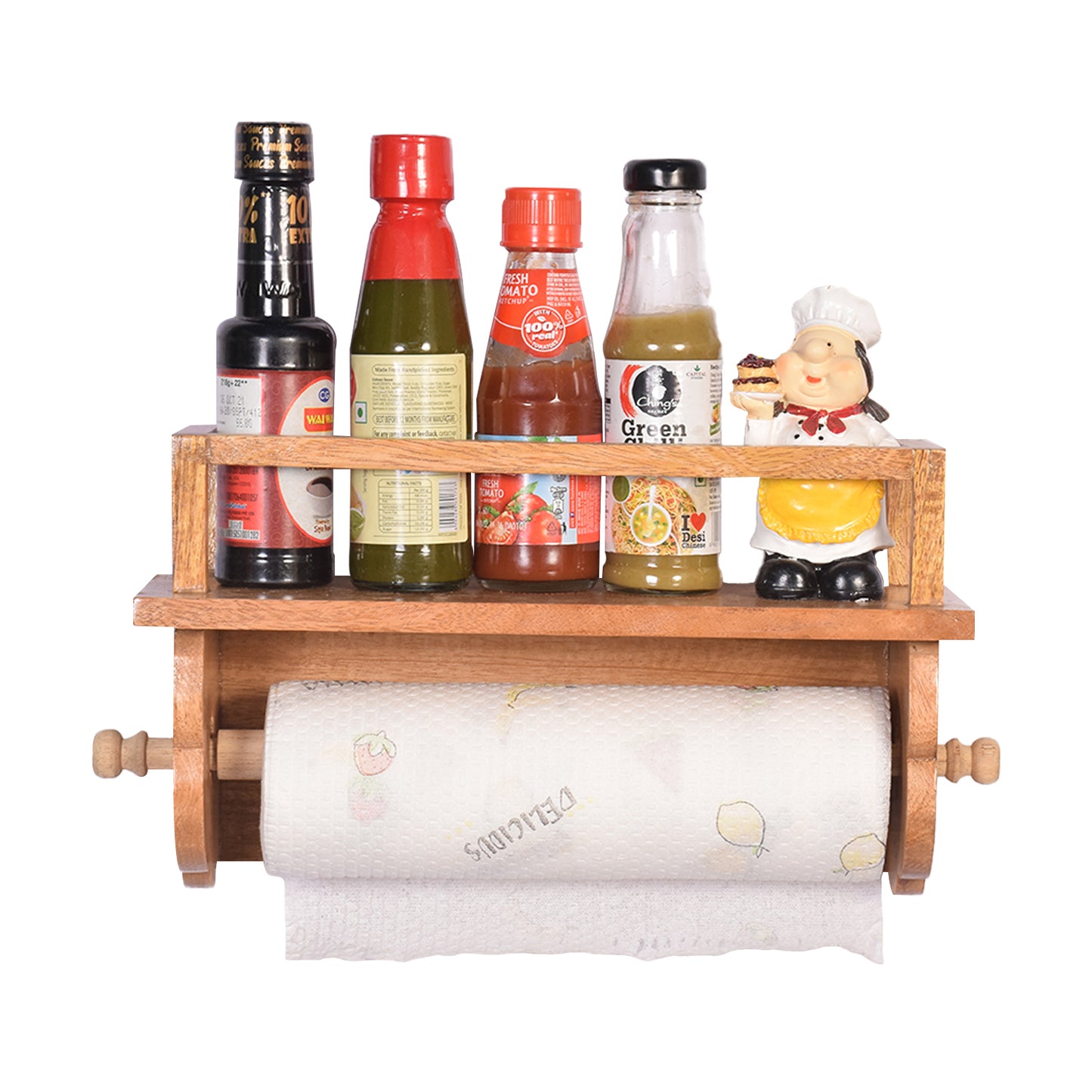 The Weaver's Nest Wooden Towel Holder/Rack with Shelf for Kitchen, Restaurants, Hotels and Washrooms