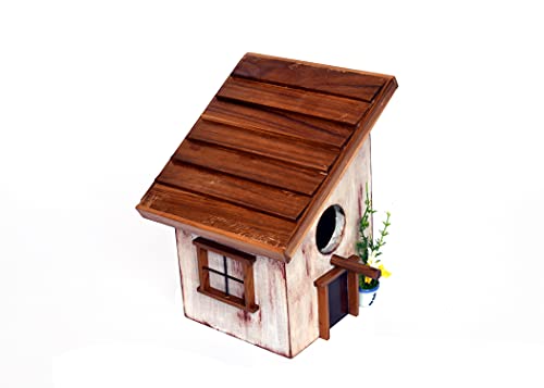 The Weaver's Nest Hand Crafted Solid Wood Bird House with Teak Roof