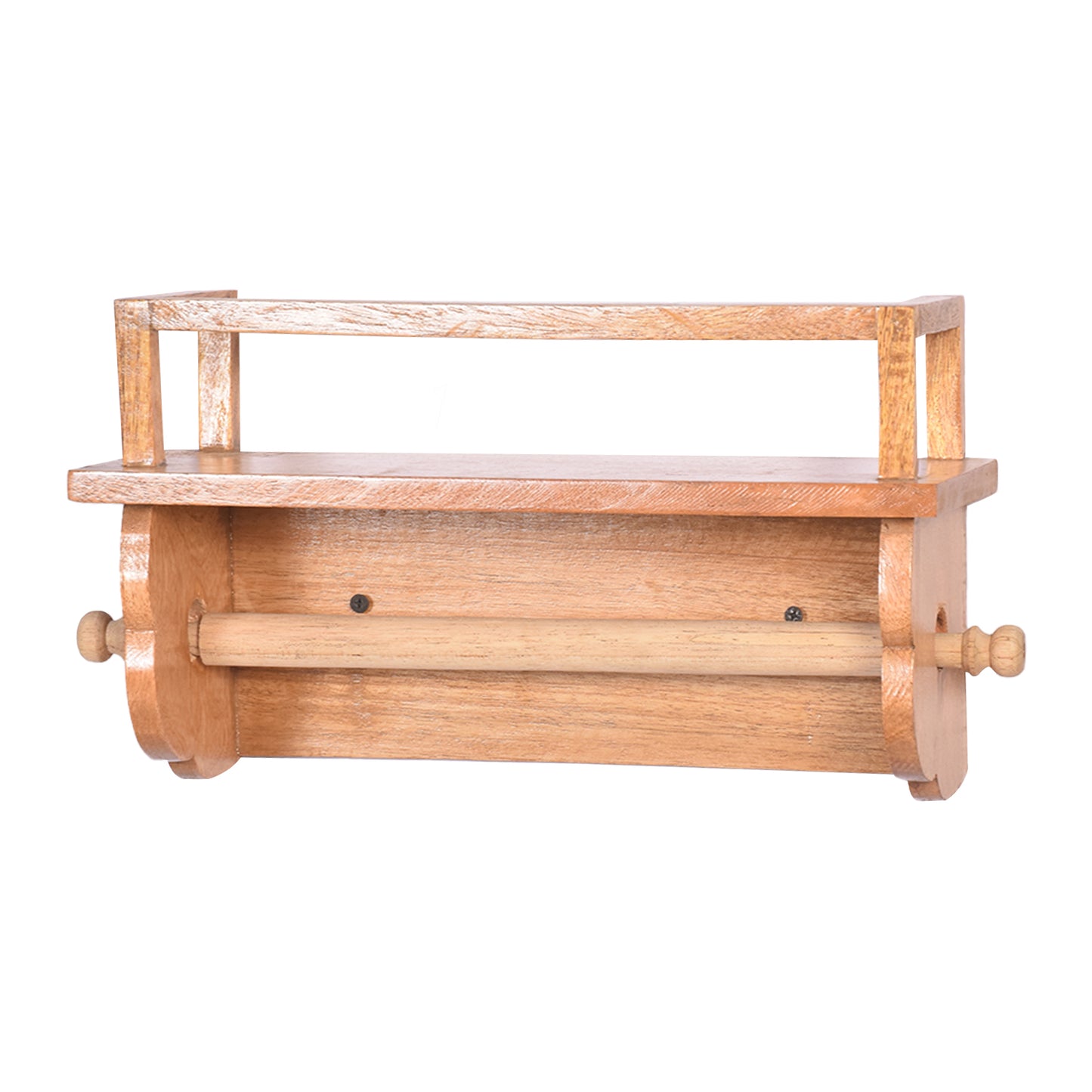 The Weaver's Nest Wooden Towel Holder/Rack with Shelf for Kitchen, Restaurants, Hotels and Washrooms