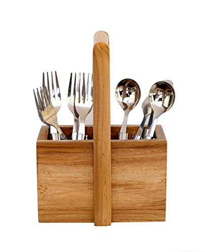 The Weaver's Nest Wooden Teak Cutlery Holder Stand for Kitchen, Dining Table
