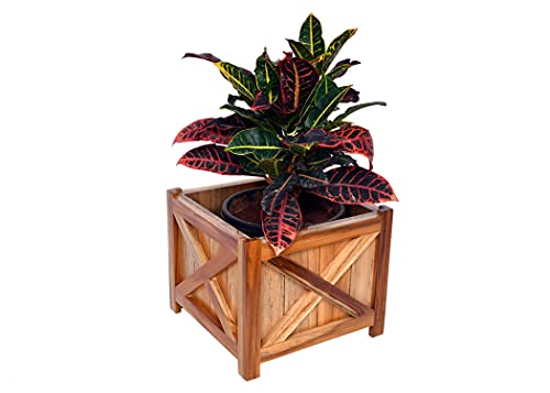 The Weaver's Nest Wooden Planter Box/Plant Stand, Flower Pot Holder for Home, Restaurants, Hotels, Garden, Balcony, Patio (Brown, L 28 x W 28 x H 24 cm)