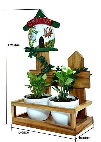 The Weaver's Nest: Wooden Hand Painted Welcome House Planter with Creeper