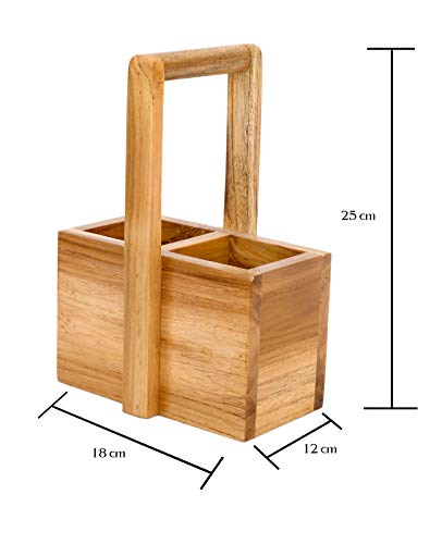 The Weaver's Nest Wooden Teak Cutlery Holder Stand for Kitchen, Dining Table