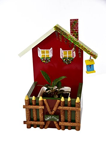 The Weaver’s Nest - Wooden Hand Painted Welcome House with Fence Decorative Planter