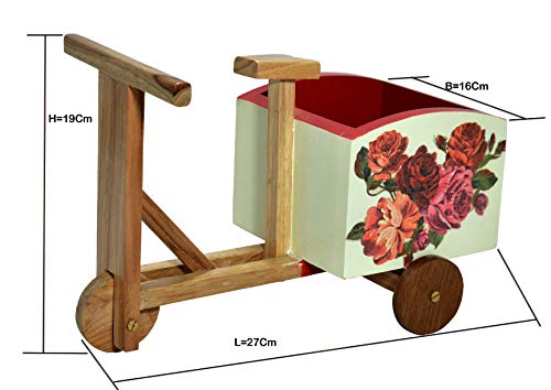 The Weavers nest Cycle Shaped Wooden Planter and Table Organizer (Size: 26 x 19 x 15 cm)