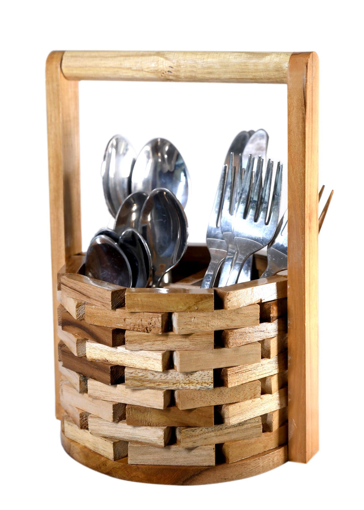 The Weaver's Nest Wishing Well Teak Wood Cutlery Holder for Dining Table