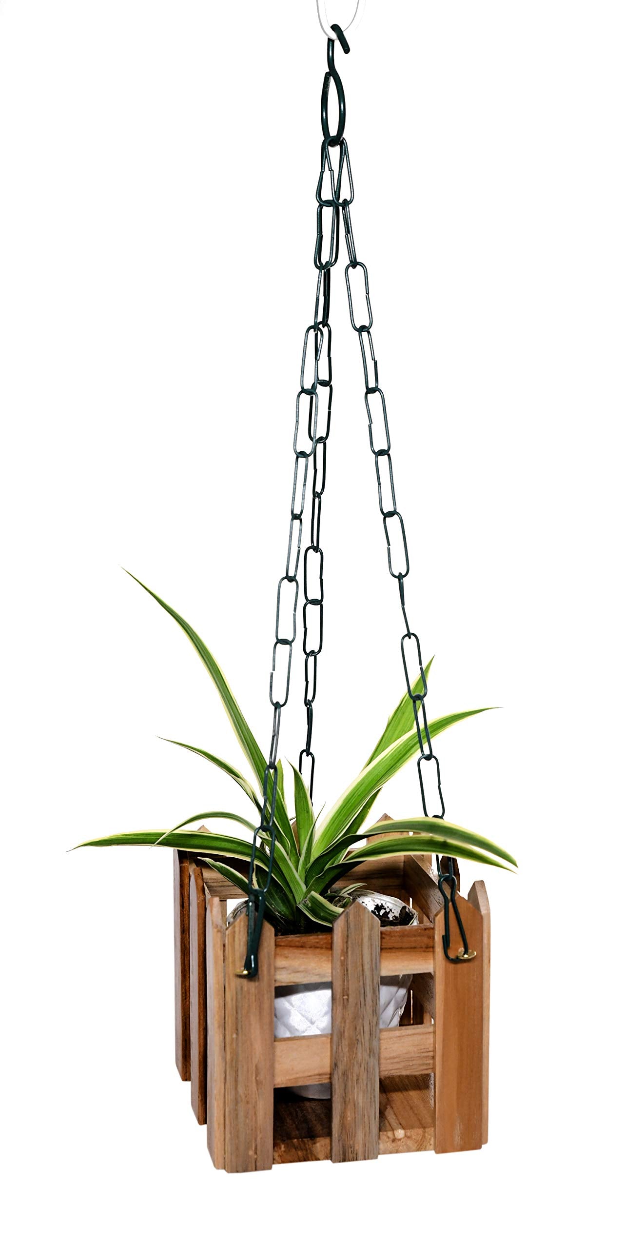 chain hanging plant holders Wooden Handmade Hanging Planter with Chain for Balcony