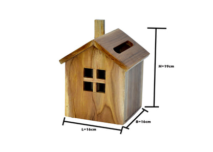 The Weaver's Nest House Shaped Napkin Holder - Teak Wood Napkin Holders For Tables - Kitchen Napkin Dispenser - Kitchen Accessories