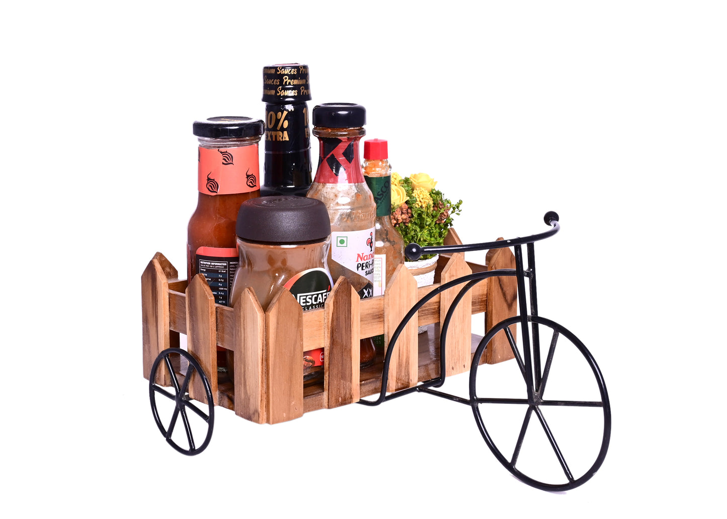 The Weaver's Nest Teak Wood and Metal Cart Organiser (23 x 15 x 12 cm)