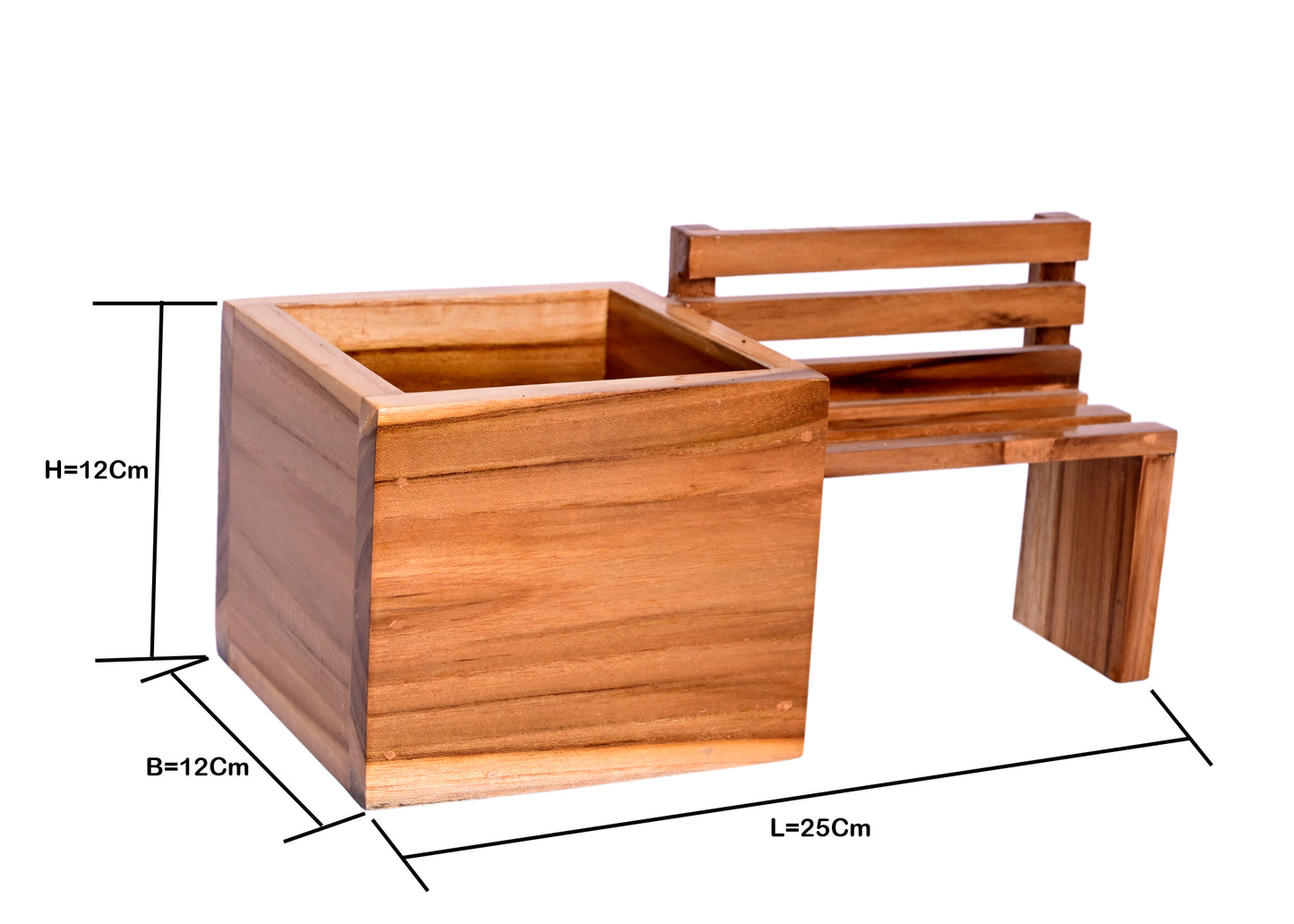 The Weaver's Nest Wooden Bench Planter with Figurine for Home, Porch, Balcony, Garden, Living Room