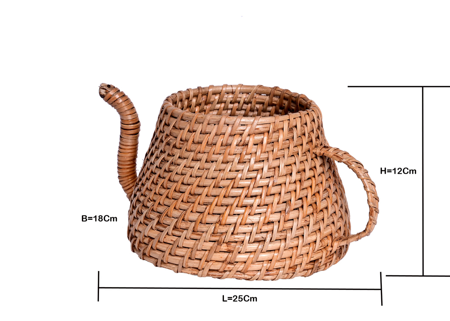 The Weaver's Nest Handmade Natural Cane Kettle Planter for Home, Table Tops, Offices, Restaurants, Garden, Cafe, Balcony, Living Room