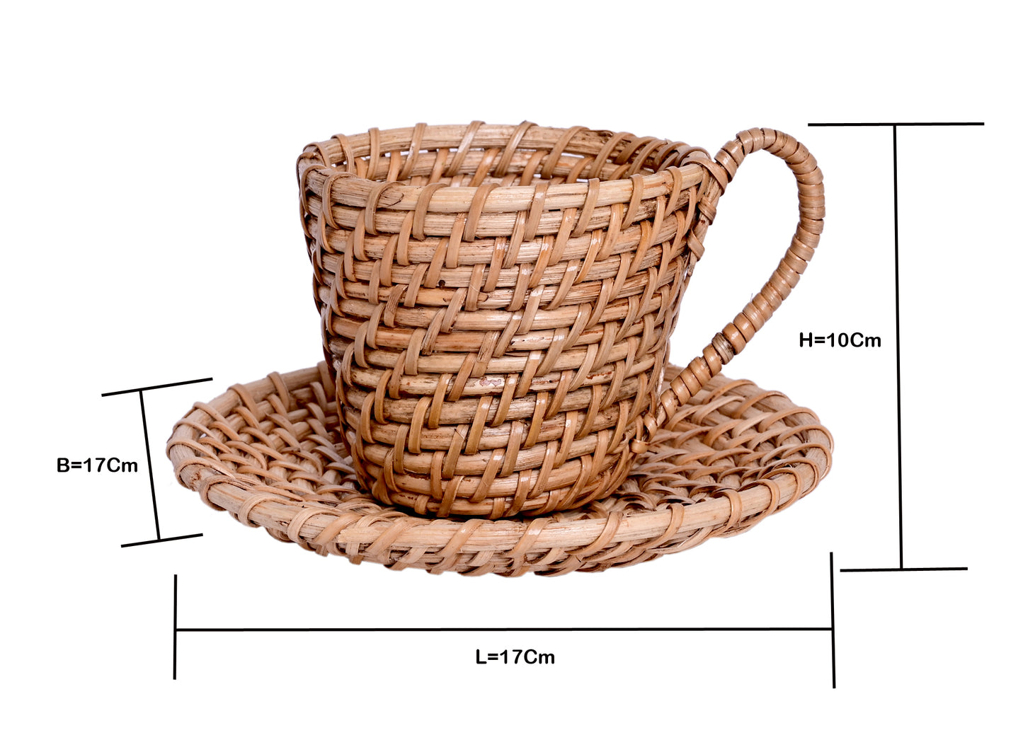 The Weaver's Nest Handmade Natural Cane Kettle Shaped Planter