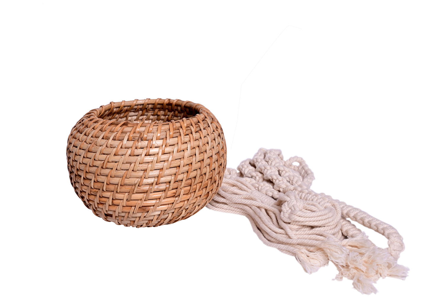 The Weaver's Nest Handmade Natural Cane Planter with macrame hanging for Home, Offices, Restaurants, Garden, Cafe, Balcony, Living Room