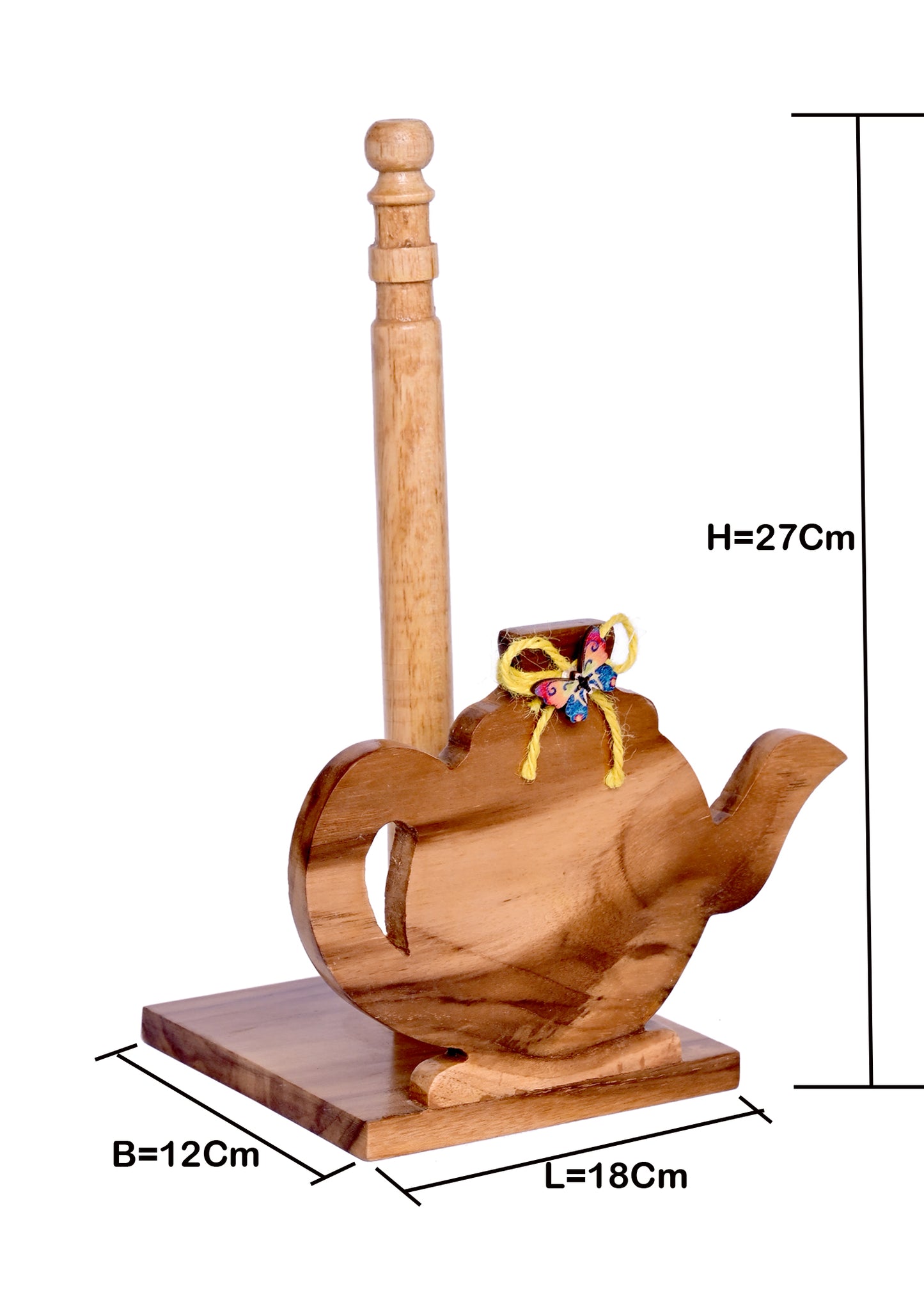 The Weaver's Nest Teak Wood Kettle Shaped Paper Towel Holder/Tissue Paper Stand/Roll Dispenser for Kitchen, Restaurants, Hotels