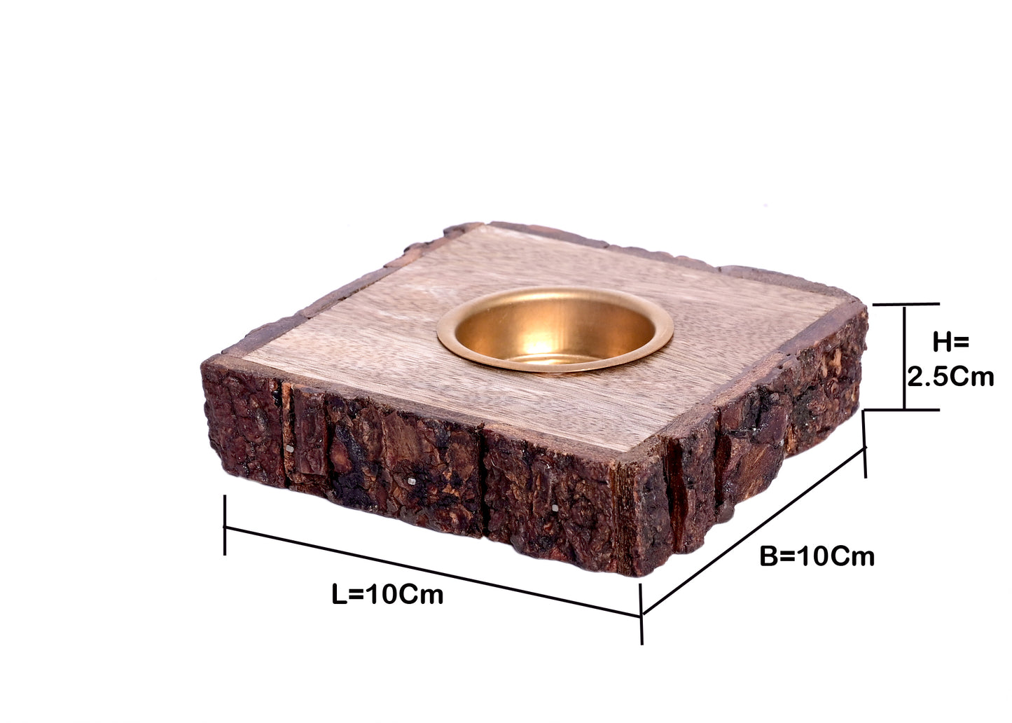 The Weaver's Nest Traditional Wooden Bark Handmade Tealight Candle Holder Set of Two for Home Decoration/ Festival Decor- Square Shaped Candle Stand