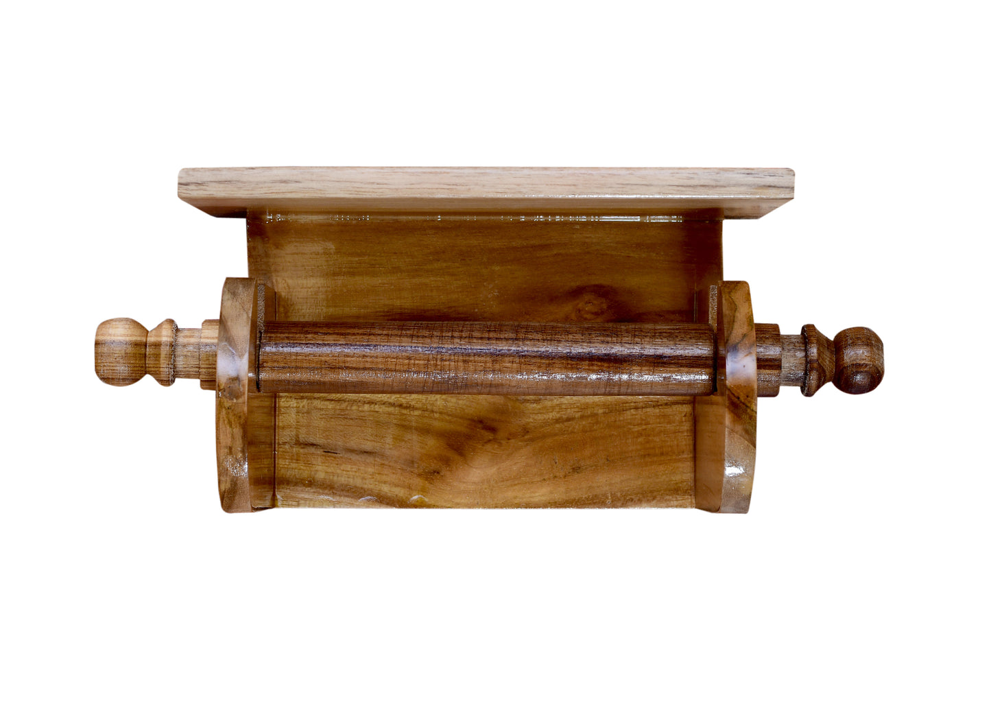 The Weaver's Nest Teak Wood Wall Mounted Toilet Paper Holder with Shelf - MC10