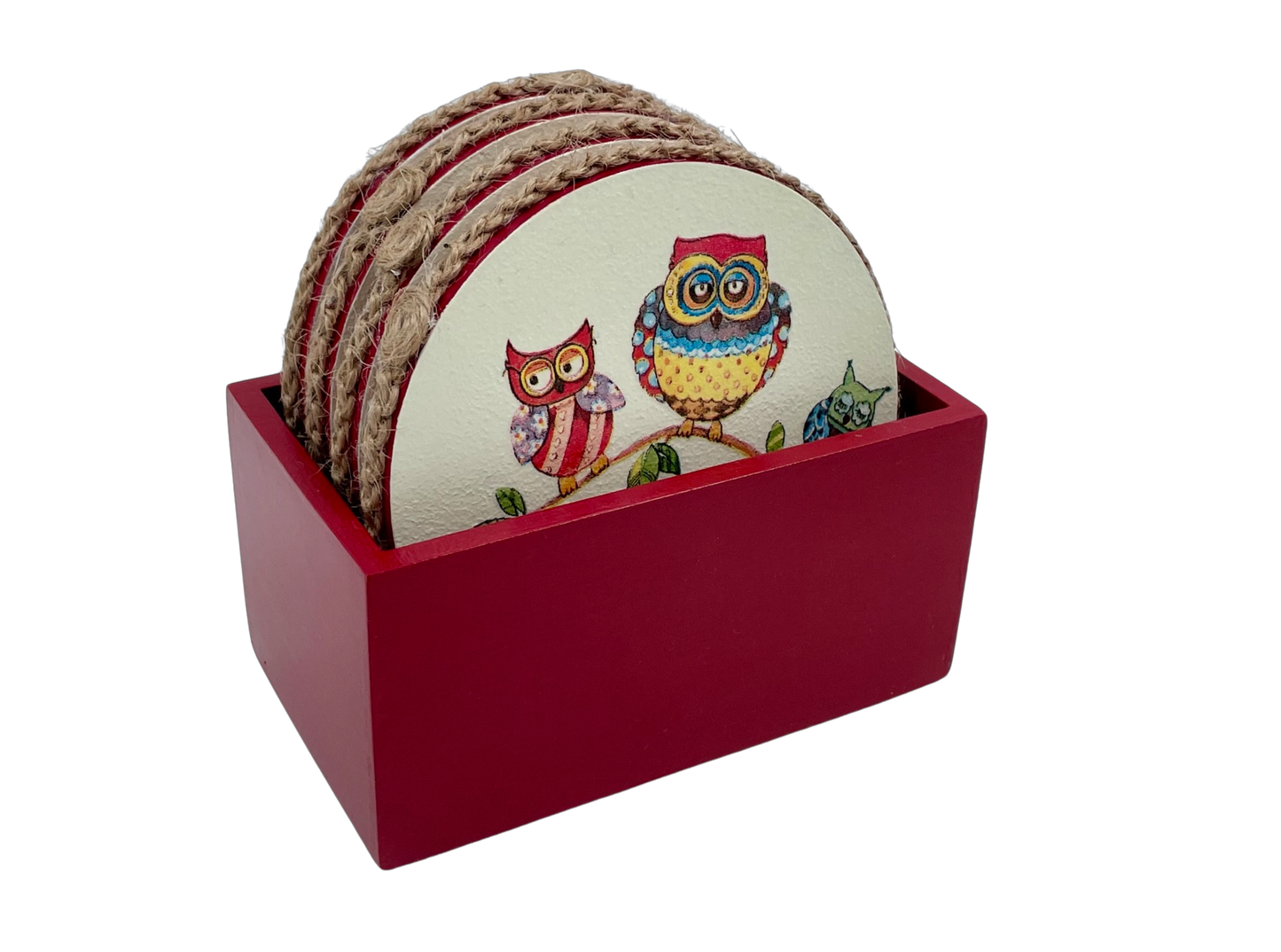The Weaver's Nest Wooden Round Coasters with Stand