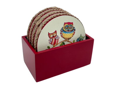 The Weaver's Nest Wooden Round Coasters with Stand