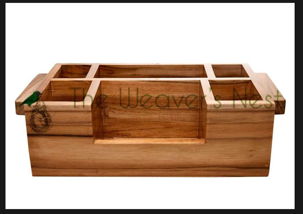 The Weaver's Nest Wooden Cutlery Holder with Salt & Pepper for Kitchen Dining