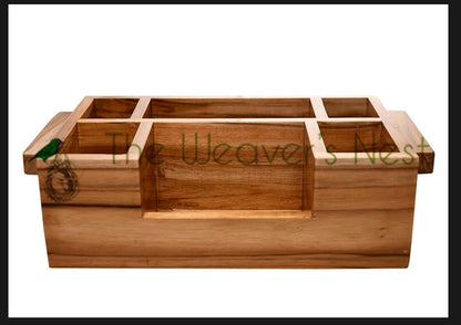The Weaver's Nest Wooden Cutlery Holder with Salt & Pepper for Kitchen Dining