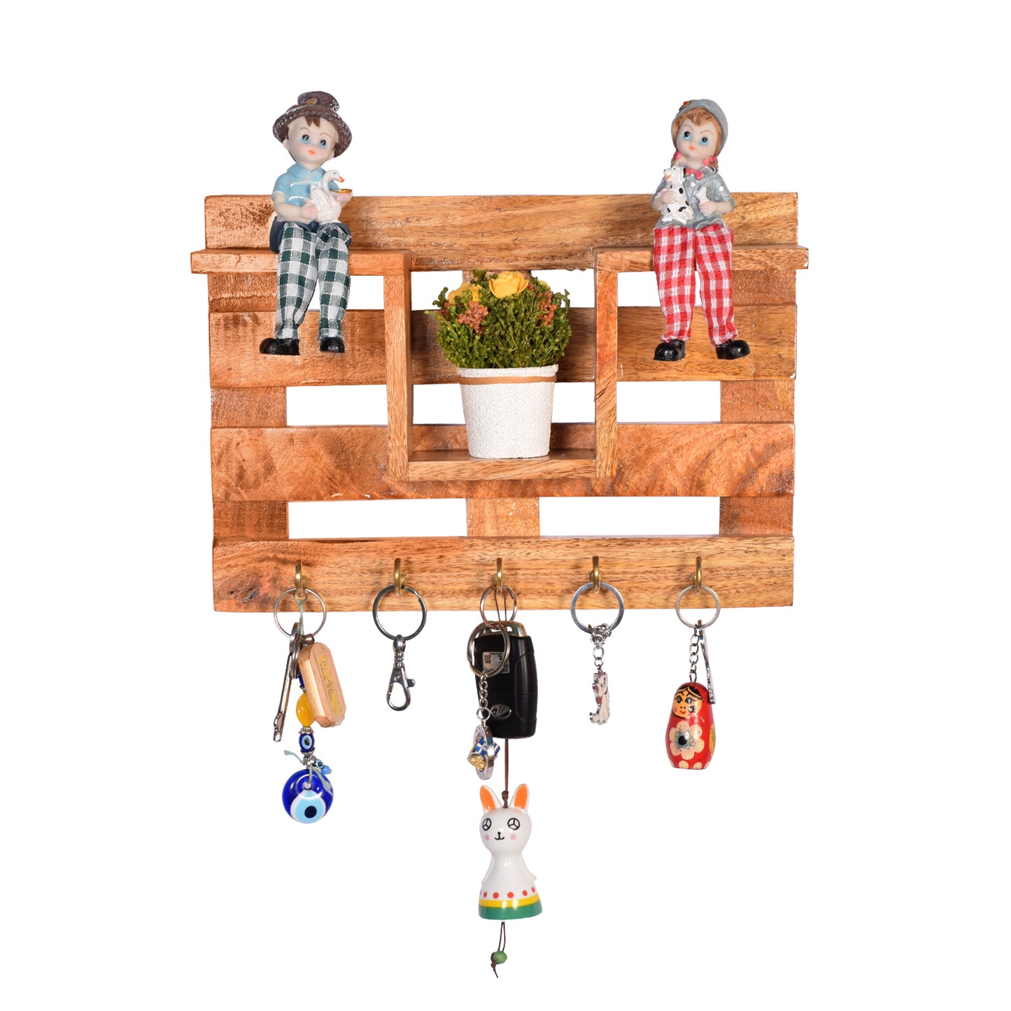 The Weaver's Nest Wooden Wall Mounted Key Holder and Organizer with Shelf for Home, Office, Kitchen, Living Room- Decorative Key Chain Stand