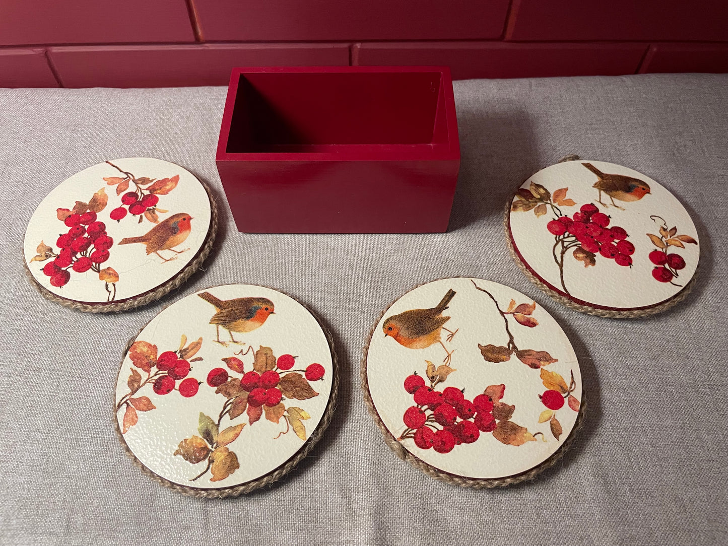 The Weaver's Nest Wooden Round Coasters with Stand