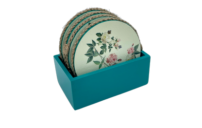 The Weaver's Nest Wooden Round Coasters with Stand