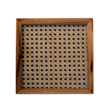 The Weaver's Nest Teak Wood Cane Coasters - Set of Four - Large