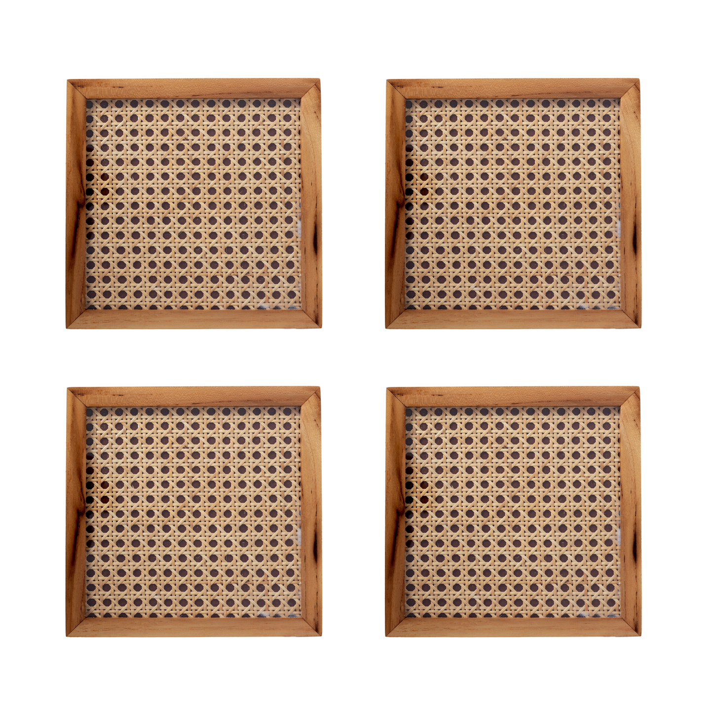 The Weaver's Nest Teak Wood Cane Coasters - Set of Four - Large
