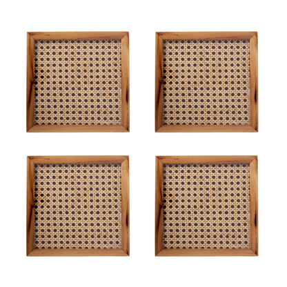 The Weaver's Nest Teak Wood Cane Coasters - Set of Four - Large