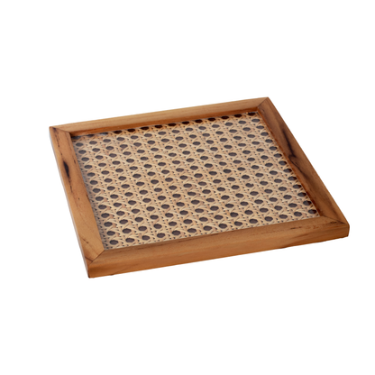 The Weaver's Nest Teak Wood Cane Coasters - Set of Four - Large