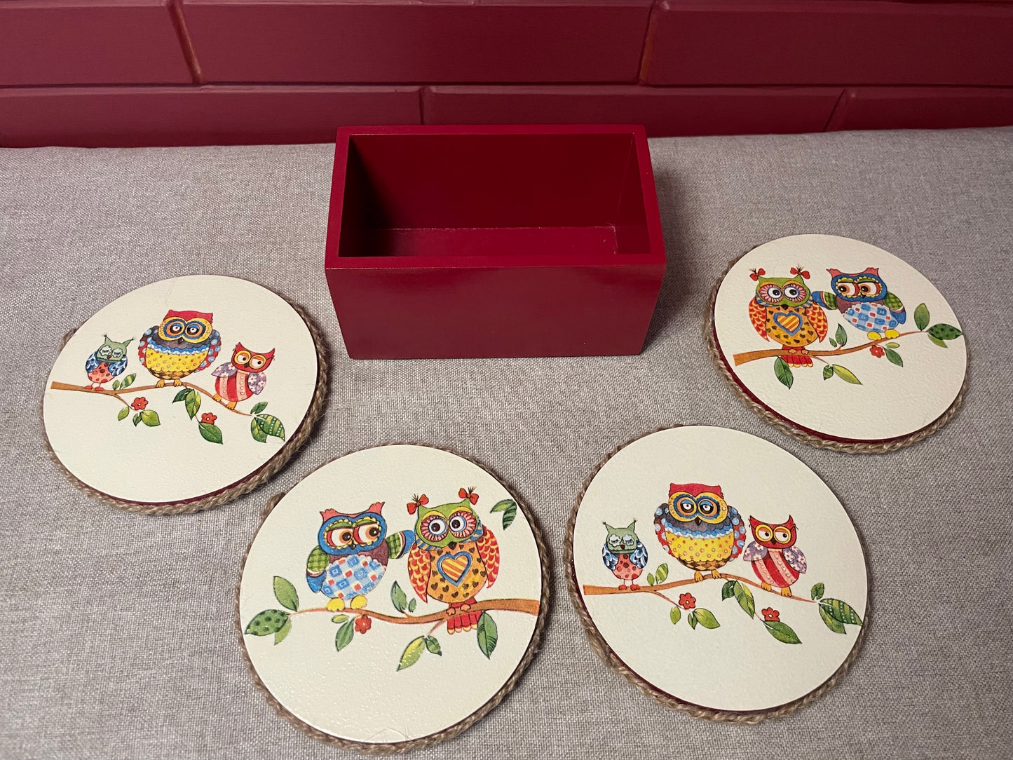 The Weaver's Nest Wooden Round Coasters with Stand