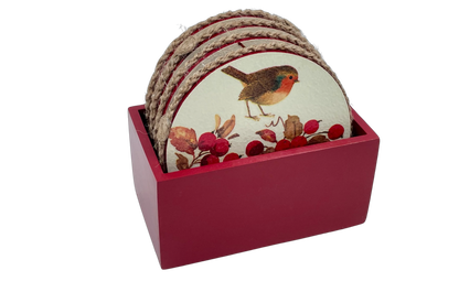 The Weaver's Nest Wooden Round Coasters with Stand