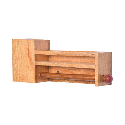 The Weaver's Nest Wooden Towel Holder/Rack with Shelf and Spoons, Forks, Knives Organiser for Kitchen, Restaurants, Hotels