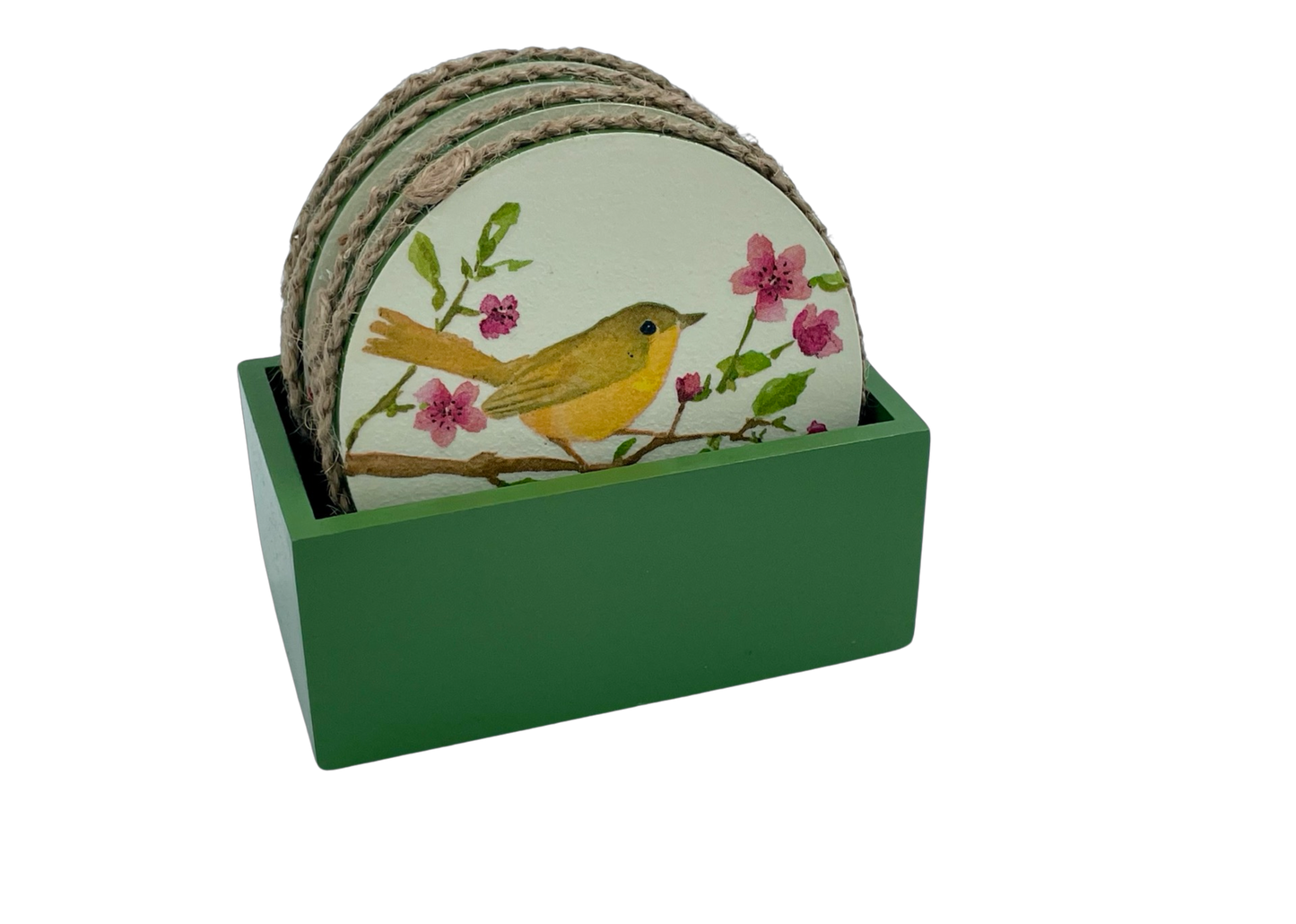 The Weaver's Nest Wooden Round Coasters with Stand
