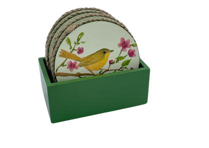 The Weaver's Nest Wooden Round Coasters with Stand