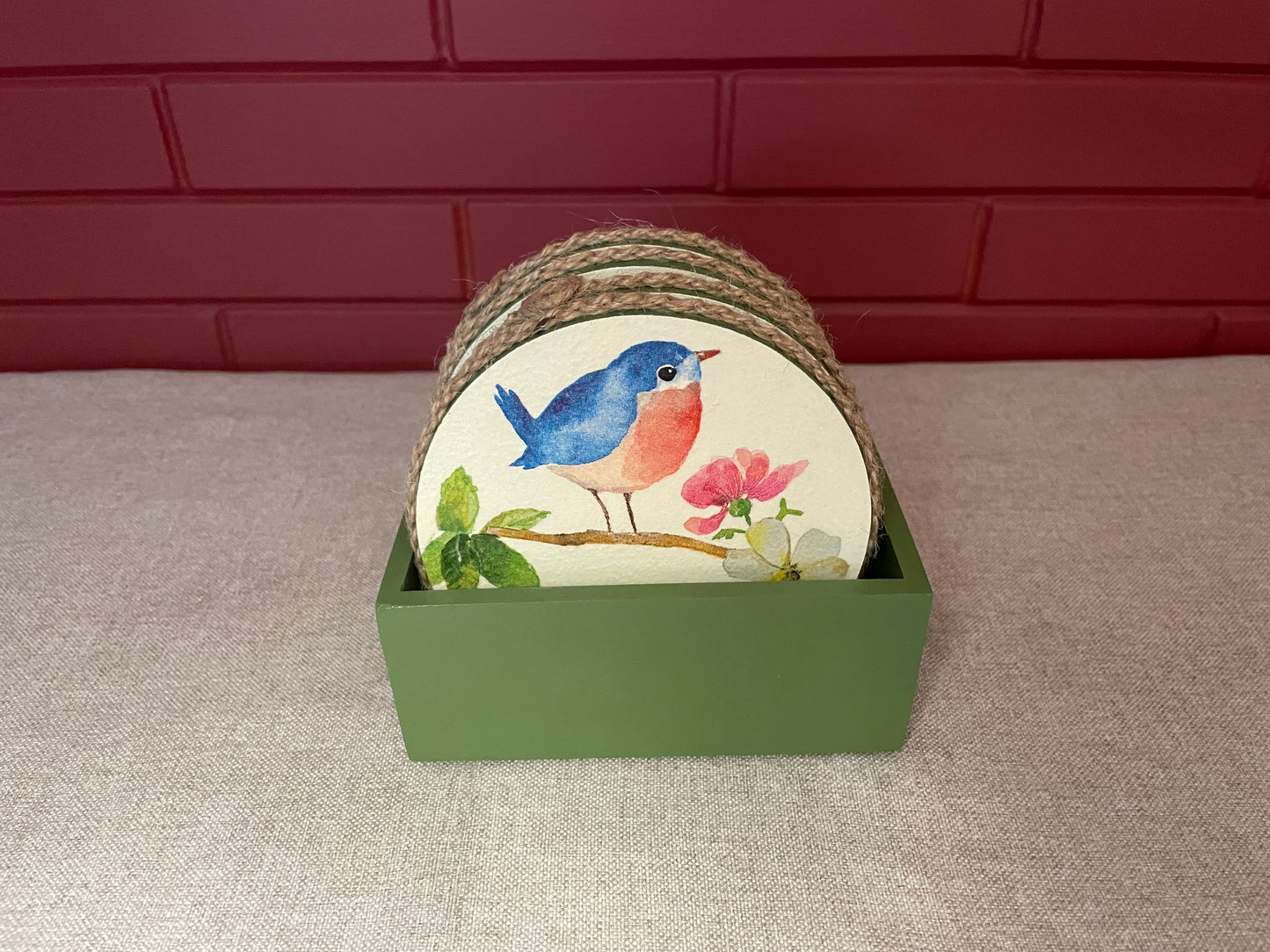 The Weaver's Nest Wooden Round Coasters with Stand