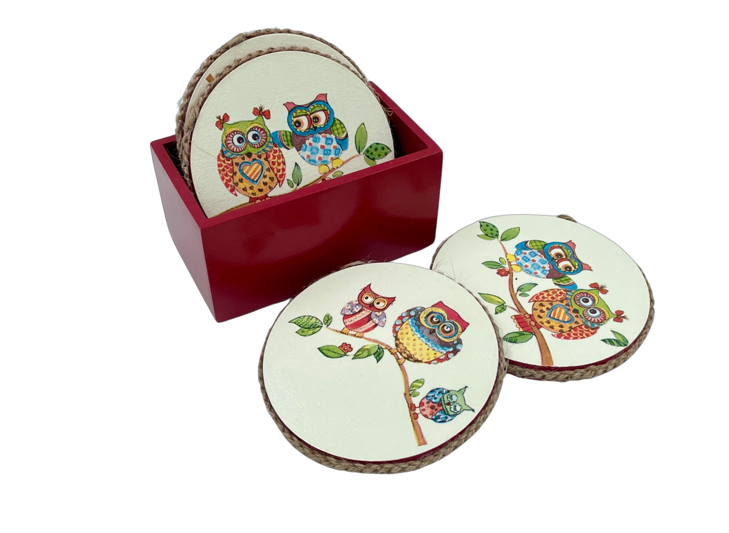 The Weaver's Nest Wooden Round Coasters with Stand