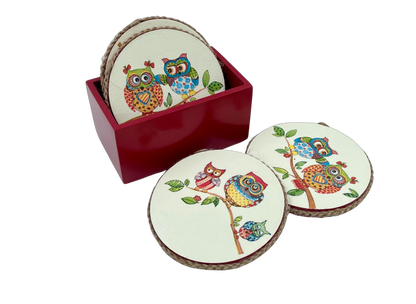 The Weaver's Nest Wooden Round Coasters with Stand