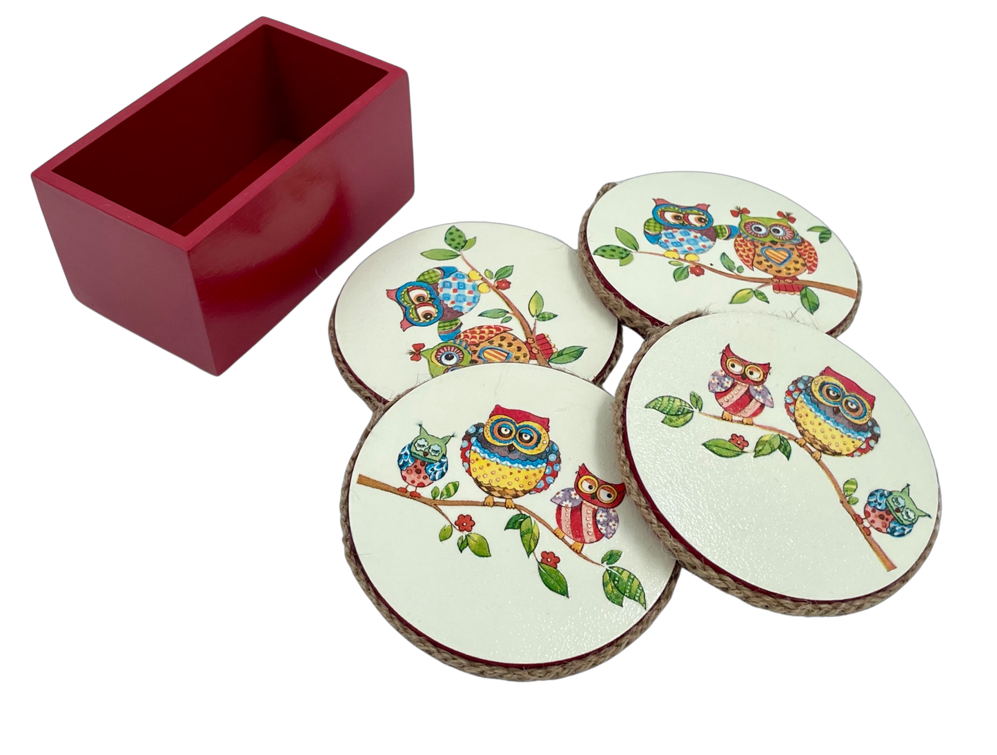 The Weaver's Nest Wooden Round Coasters with Stand